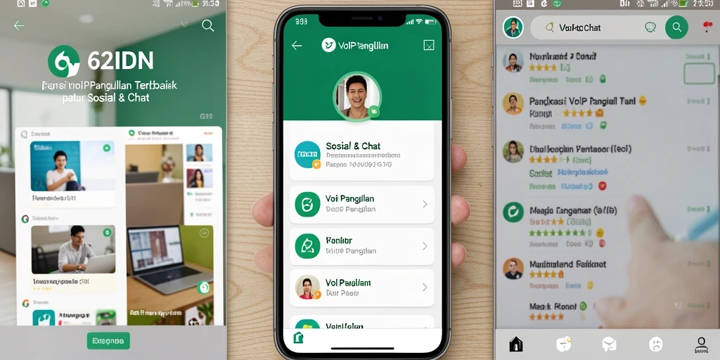 Screenshot antarmuka aplikasi 62IDN menunjukkan fitur VoIP Panggilan yang user-friendly.