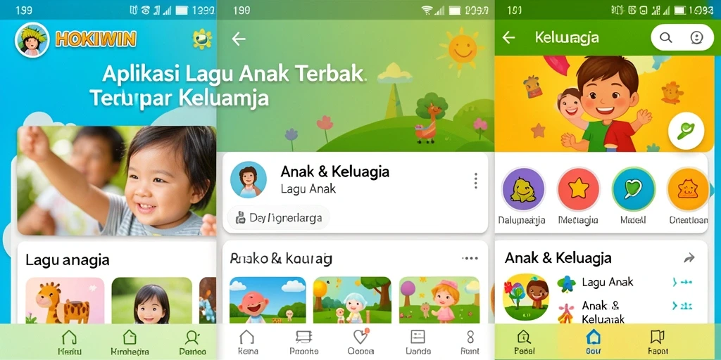 Tampilan antarmuka HOKIWIN dengan lagu anak-anak yang ceria.