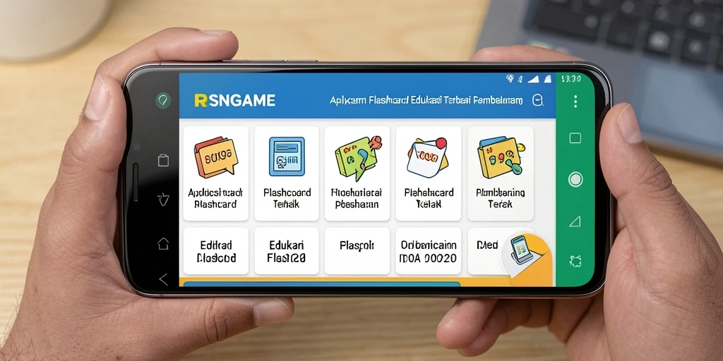 Tampilan utama aplikasi RSNGAME dengan fungsi Flashcard yang interaktif.